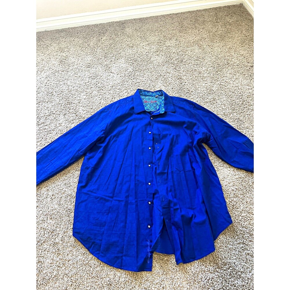 Robert Graham Men’s 3XL Blue Solid Woven Embroidered Long Sleeve Button-Up